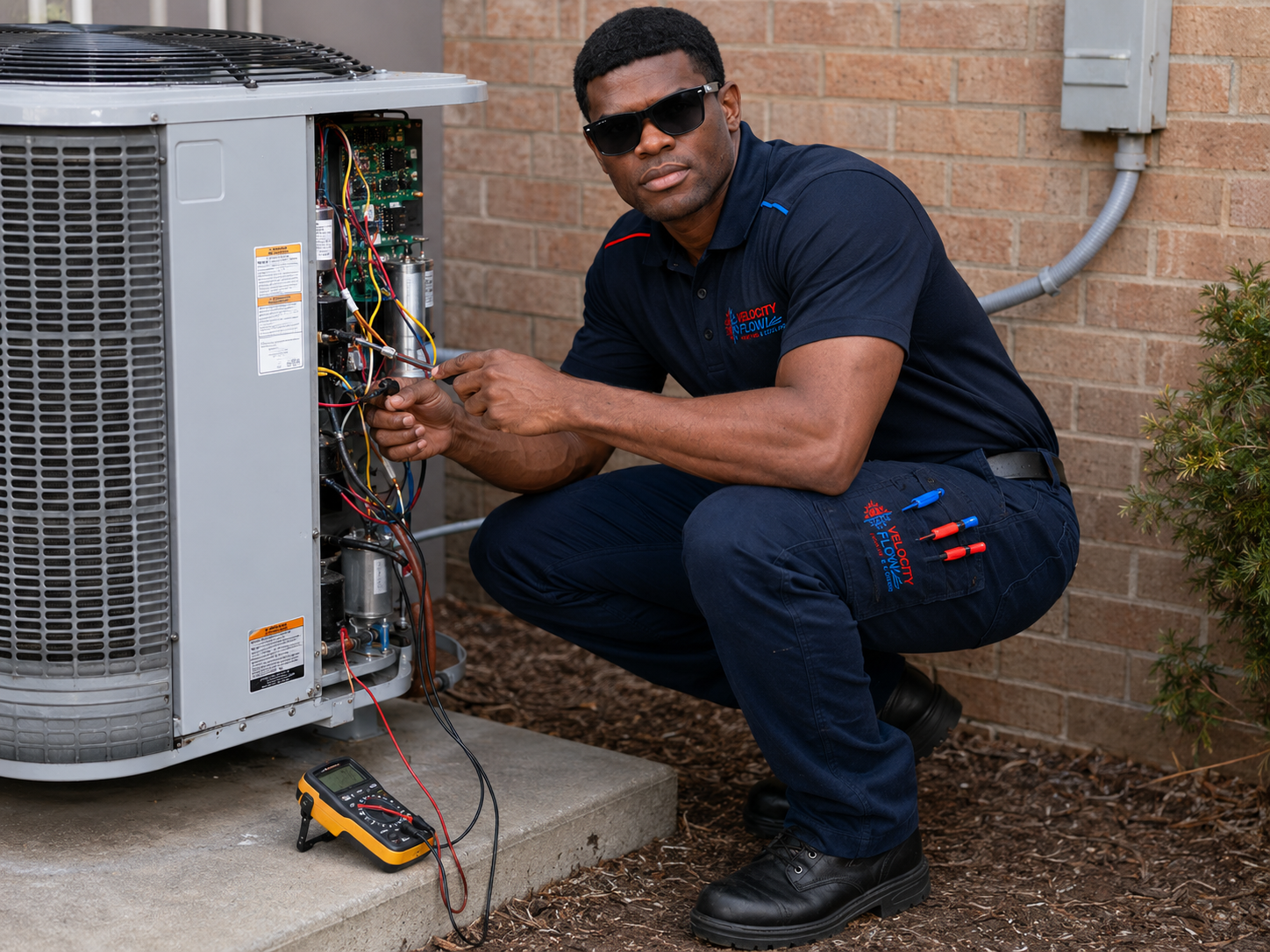 Velocity Flow technician diagnosing an HVAC system